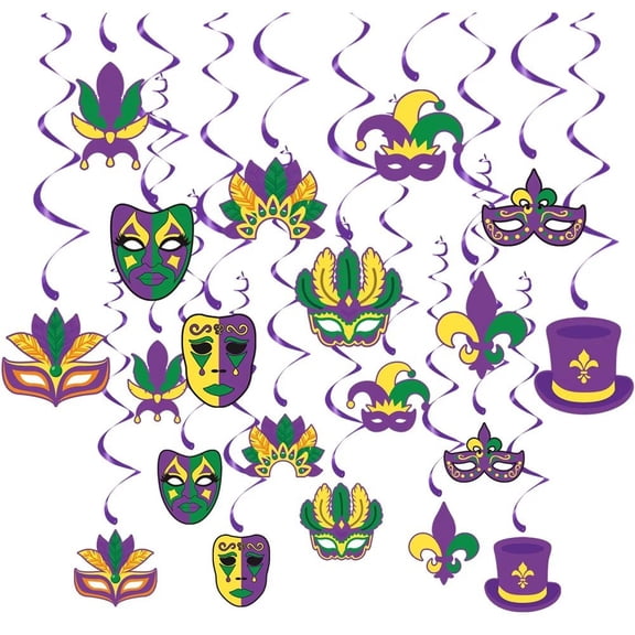 Jiibva MMardi Gras Decorations, Mardi Gras Hanging Swirls, Mardi Gras Birthday Decorations for Party, Mardi Gras Party Supplies for Masquerade