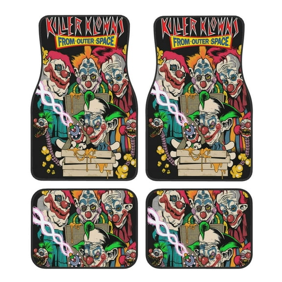 Killer Klowns From Outer Space Car Floor Mats Set of 4, Anti-Skid Universal Automotive Carpet Front Rear Floor Foot Pads Interior Accessories Decorative for Vehicle Car Truck SUV Van