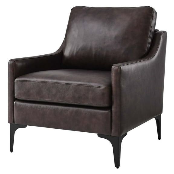 Armchair Accent Chair, Brown, Leather, Mid Century Living Lounge Cafe Lobby Hospitality Restaurant, Modern Contemporary HB34319