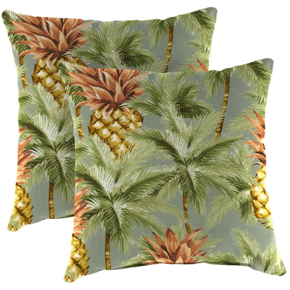 Jordan Manufacturing 16" x 16" Luau Breeze Green Tropical Square Outdoor Throw Pillows (2 Pack)
