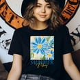 thumbnail image 3 of Women’s Summer Vibes Daisy Flower T-Shirt, Blue Floral Art Graphic Tee, Light Pink, Size S, 3 of 6