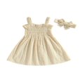thumbnail image 1 of Baby Girl 2Pcs Summer Outfits  Frill Smocked Tank Dress + Headband Set, 1 of 9