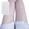 thumbnail image 2 of Duoif Pantyhose for Women 2 Pack Women's Tights Pantyhose Socks with Rhinestones Thin Acrylic Fiber Cutout Fishnet Pantyhose Tights for Women White, 2 of 4