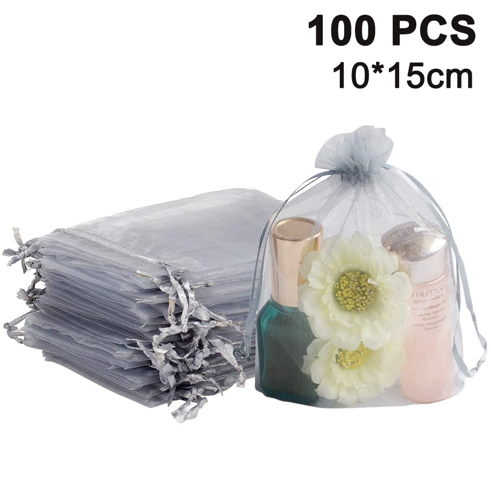100Pcs Sheer Drawstring Jewelry Pouches Wedding Party Christmas Favor