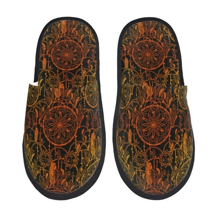 Balery Orange Dreamcatcher Slient Indoor Furry Fleece Comfort House Shoes Soft Non-Slip Home Shoes Cotton slippers House Slippers-- Large