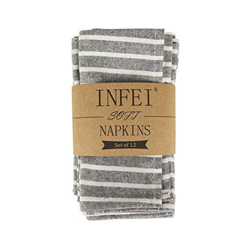 - for Events /& Home Use Black INFEI Soft Broad Striped Linen Cotton Dinner Cloth Napkins Set of 12 40 x 30 cm