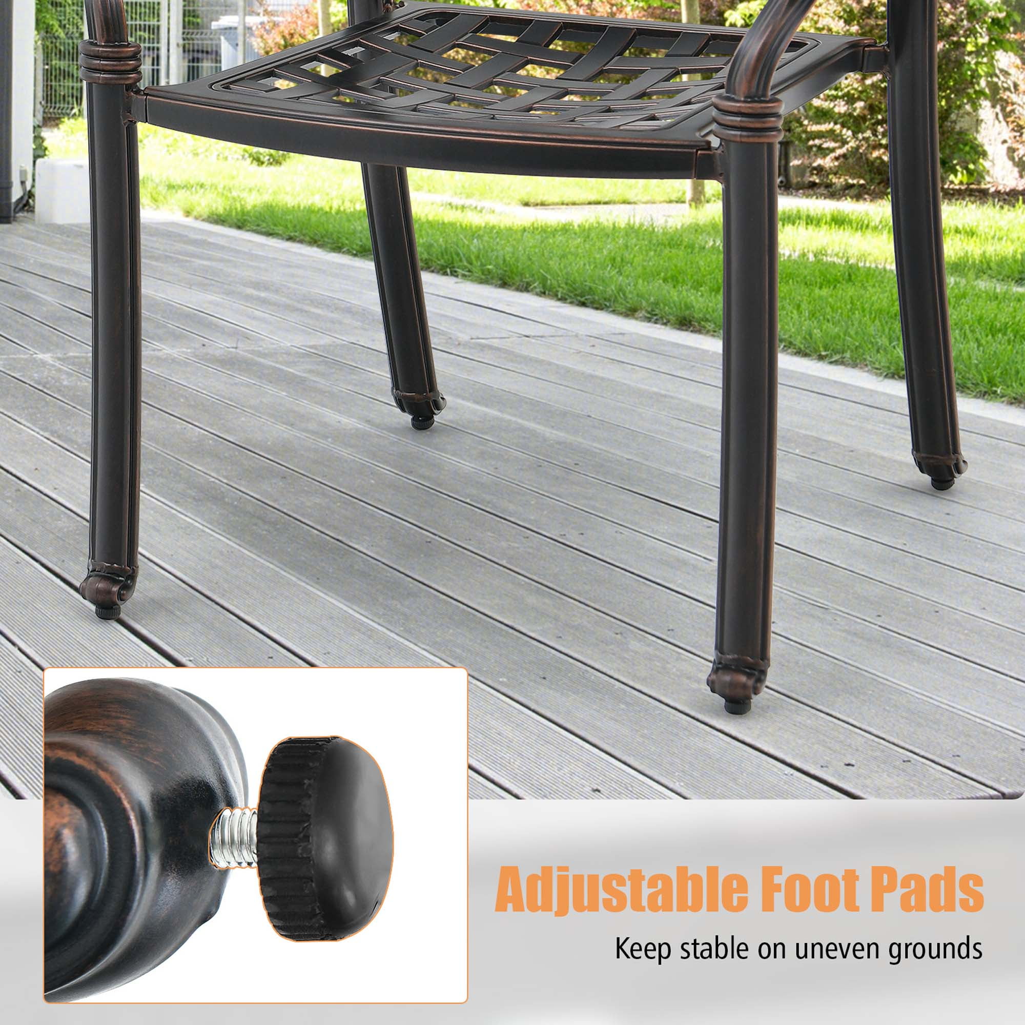 Costway 2pcs Patio Cast Aluminum Armrest Chairs Dining Stackable Outdoor Bronze