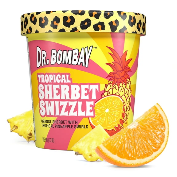 Dr. Bombay Tropical Sherbet Swizzle - Orange Sherbet with Tropical Pineapple Swirls - 1 Pint (16 Oz)