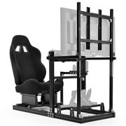 Supllueer 3060 Aluminum Racing Cockpit With Comfortable Black Seat & Monitor Stand,Fits For Thrustmaster Logitech G920 Fanatec.Excluding electronic devices