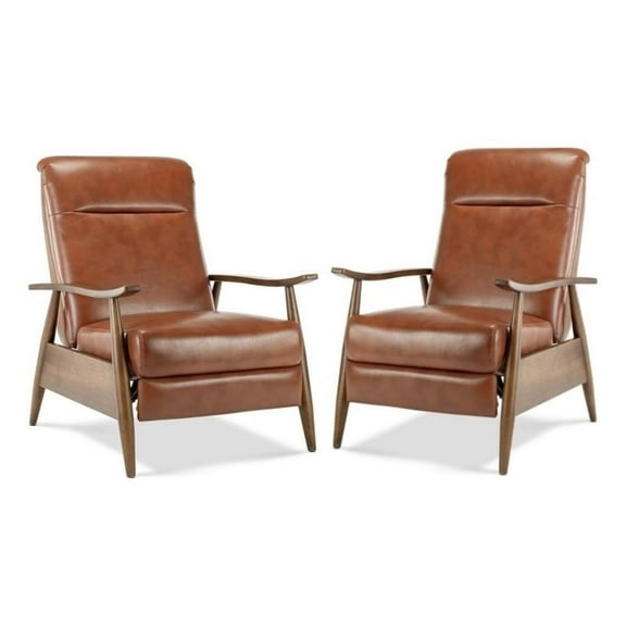 Home Square 2 Piece Faux Leather Arm Recliner Chair Set with Wood Base in Brown