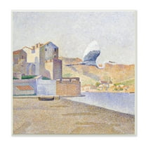 Stupell Industries Flying Crane Bird European Coastal Seaport Pointillism Painting, 12 x 12, Design by Steve Hunziker