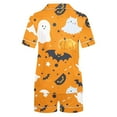 thumbnail image 4 of Yufatyle Women's Halloween Pajamas Set Collared Button Down Sleepwear Cute Ghost Spider Print Lounge Shorts Set Soft Homewear 2XL, 4 of 5