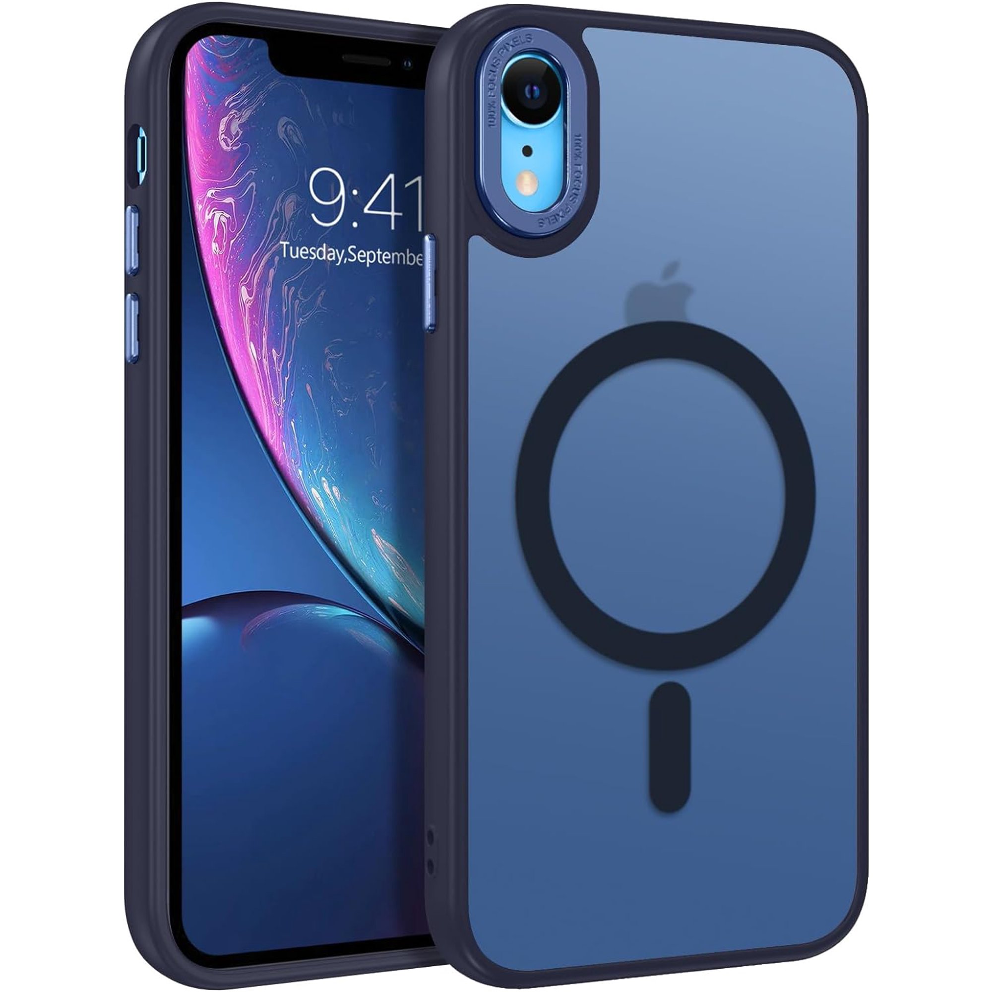 for iPhone XR Case [Compatible with Magsafe], Translucent Matte Back Full Body Protective Cover Cases Anti-Scratch Shockproof Phone Case for Apple iPhone XR 6.1", Deep Blue
