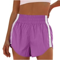 Olyvenn Fashion Trendy Sweat Shorts Women Elastic Waist Contrast Binding Athletic Workout Tennis Shorts Sporty Booty Shorts Purple XXL