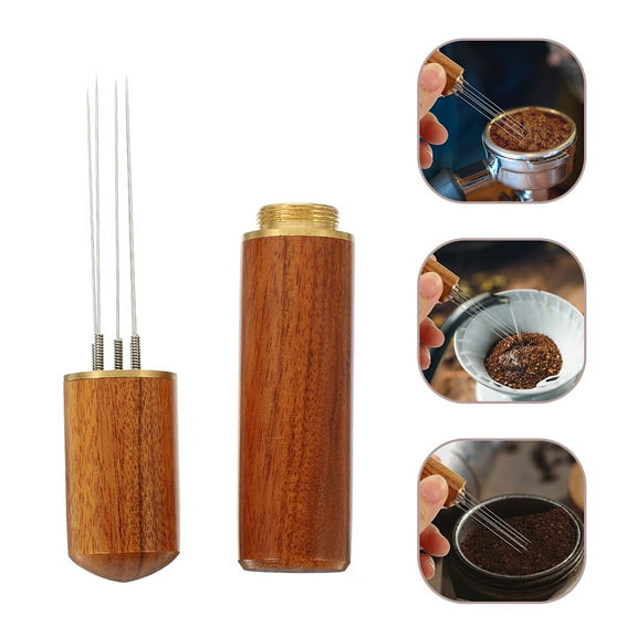 TEHAUX  2 Pcs Espresso Stirrer Tools Tamper Coffee Ground Travel Brown