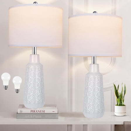 Newest 25.5" Ceramic Table Lamps Set of 2, Farmhouse Vase Design with 3 Light Colors & White Shade, for Bedroom Living Room