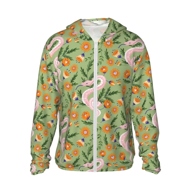 Balery Snake And Floral Sudadera ligera de manga larga con capucha y protección solar UPF 50+ para hombre y mujer, ideal para pesca y running-X-Large