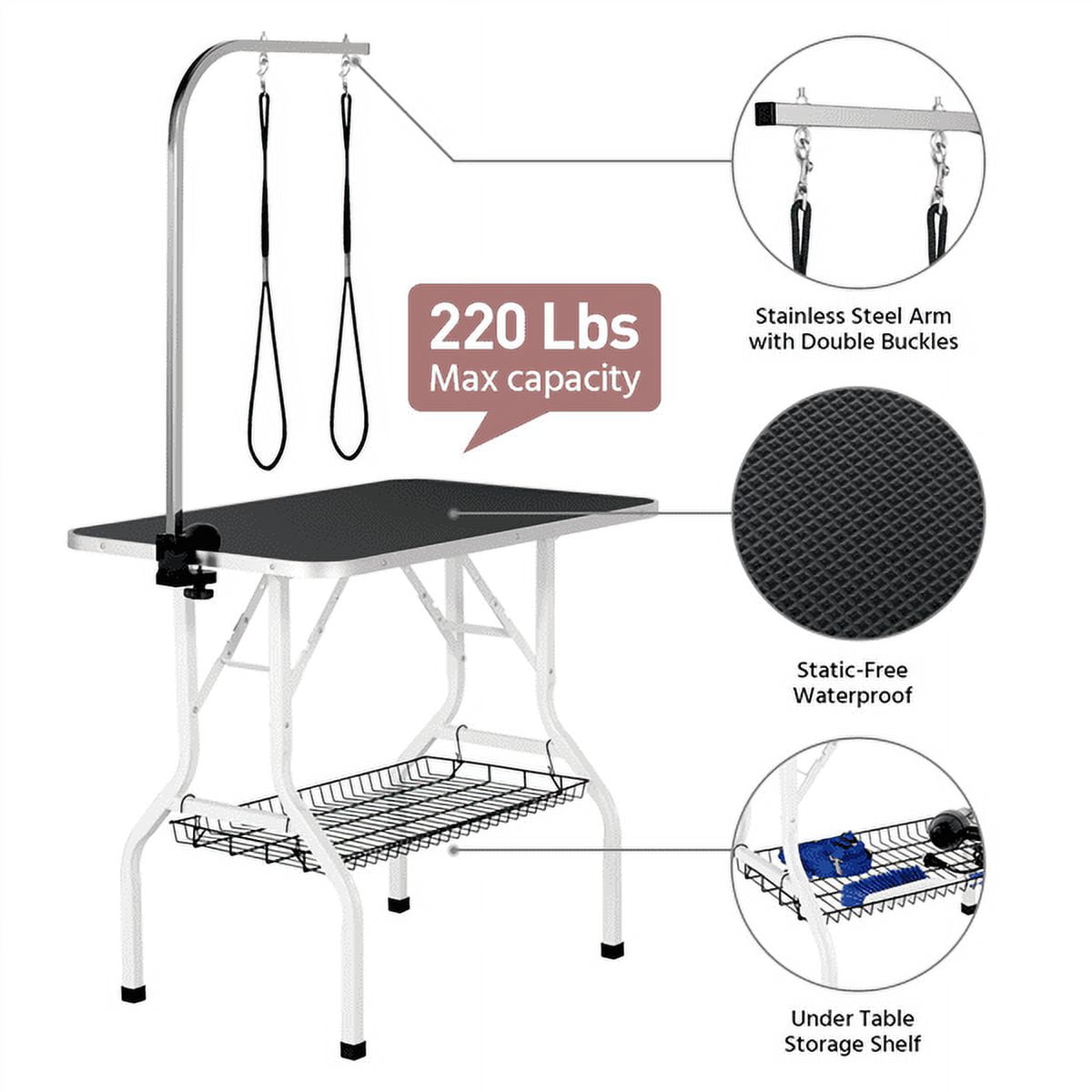 Dropship Midium Size 36" Steel Legs Foldable Nylon Clamp Adjustable  Arm Rubber Mat Pet Grooming Table to Sell Online at a Lower Price