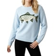 thumbnail image 3 of Women's Fish Graphic Crew Neck Loose Long Sleeve Pullover Knit Sweater Blue XL, 3 of 9