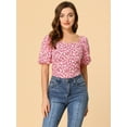 thumbnail image 2 of Blusa Floral Estilo Campesino Allegra K Con Mangas Abullonadas Y Cuello En Forma De Corazón Rosa M, 2 of 4
