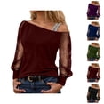 thumbnail image 1 of Womens Sparkle Top 2026 Spring Fashion Y2K Long Sleeve Off Shoulder Mesh T Shirt Going out Tops Rave Outfits, 1 of 4
