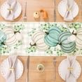 thumbnail image 5 of Fall Table Runner 13x72 Inch Green Pumpkins Eucalyptus Leaves Harvest Farmhouse Autumn Table Decor Thanksgiving Seasonal Linen Style Waterproof Kitchen Dining Table Decoration Indoor Outdoor, 5 of 6