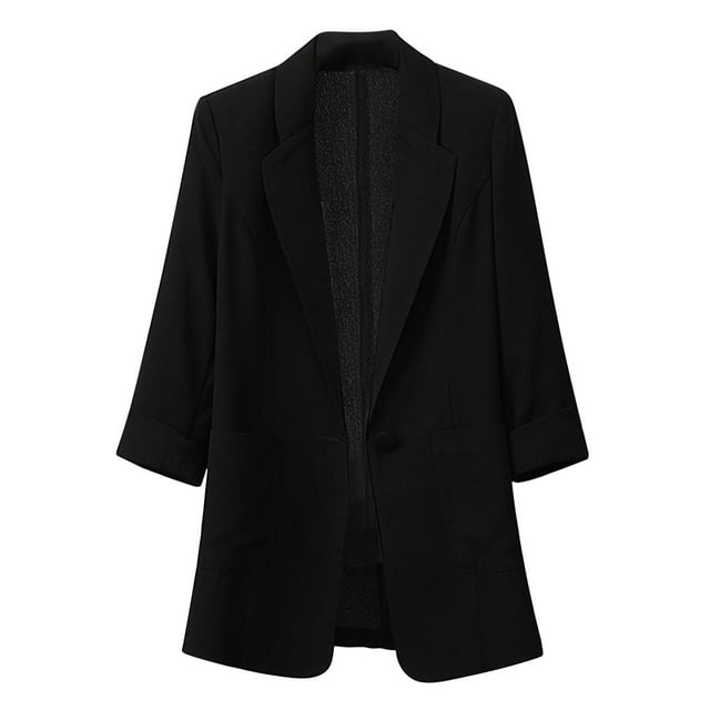 jsaierl Vestes Blazer Simples pour Femmes, Décontractées, en Coton et Lin, Manches 3/4, Coupe Ajustée, Couleur Unie, Mode, Quotidien, Bureau, Travail