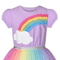 thumbnail image 4 of Girls Dress Purple Short Sleeve Rainbow Tulle Skirt Birthday Party 4 Years, 4 of 6