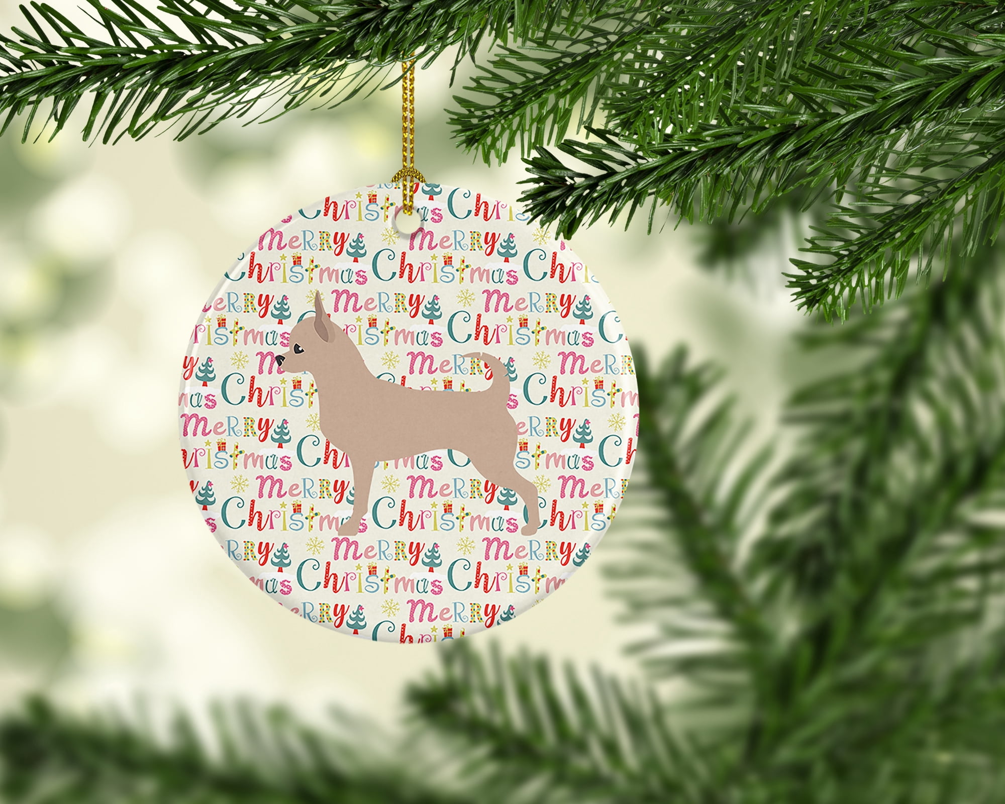 Chihuahua Merry Christmas Ceramic Ornament 2.8 in x 2.8 in