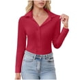 thumbnail image 2 of Pounoo Stretch Long Sleeve Shirts for Women V-Neck Button Down Slim fit Dress Shirts Solid Color Wrinkle Free Office Blouses Gift, 2 of 7