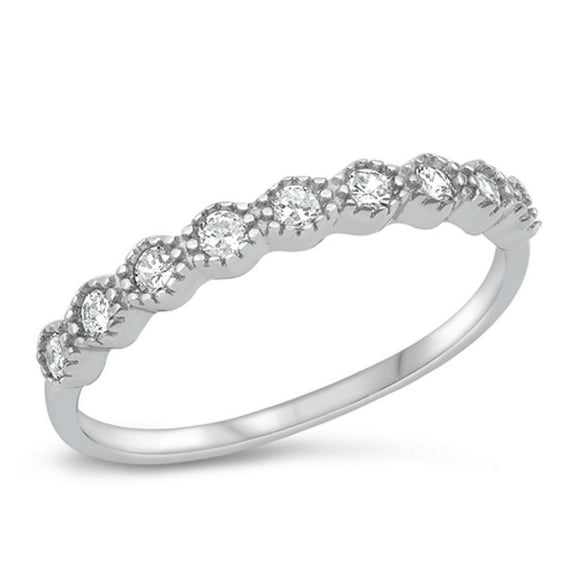 Round Clear CZ Promise Stacking Ring .925 Sterling Silver Band White Jewelry Female Size 8