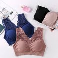 thumbnail image 6 of rygai Lady Bra Solid Color Wireless Lace See-through Hollow Out Push Up V Shape Back No Constraint Padded Brassiere Female Garment,Khaki,One Size, 6 of 8