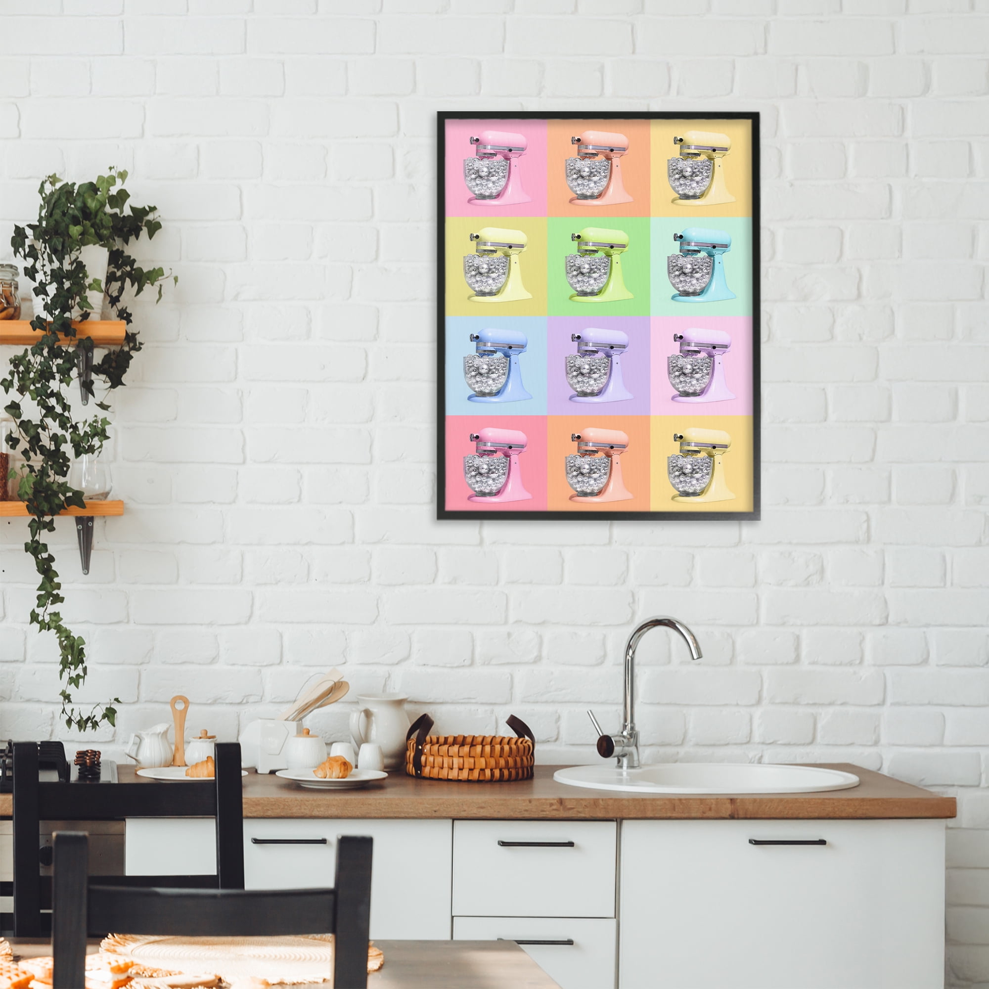 Stupell Industries Disco Ball Kitchen Mixer Collage Black Framed Giclee Art, design by LISH Creative