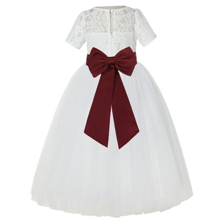 

Ivory Floral Lace Vintage Flower Girl Dresses for Wedding Pageant LG2T