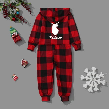 

ERTUTUYI Christmas Kids Deer Letter Print Family Matching Long Sleeve Zip Hooded Jumpsuit Pajamas Sets Red 10T