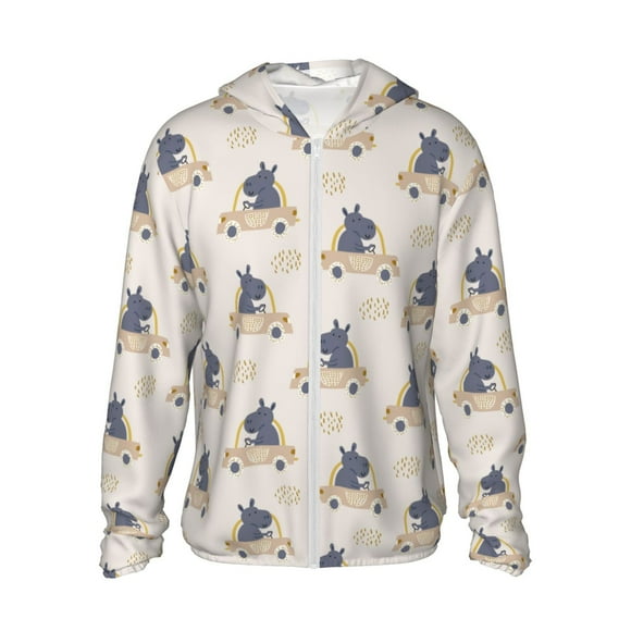 Balery Hippos Driving A Car Sudadera ligera de manga larga con capucha y protección solar UPF 50+ para hombre y mujer, ideal para pesca y running-Small
