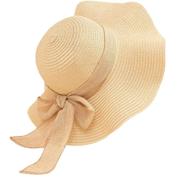 Women Floppy Sun Hat with Wide Brim, Foldable Roll-Up Straw Beach Hat Summer Hat for Travel