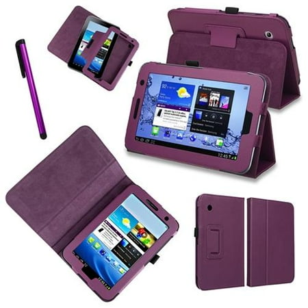 Insten Purple Leather Case with Stand + Stylus For Samsung Galaxy Tab 2 7.0-inch P3100/ P3110/ P3113