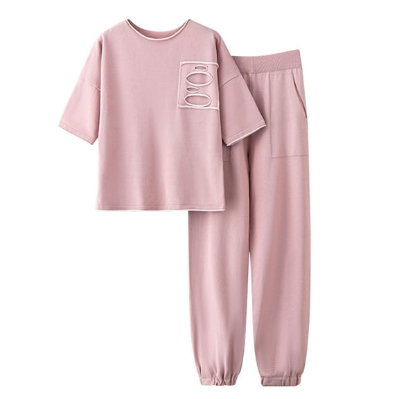 SnZhen Two Piece Sets for Women Summer Women's Stylish Casual Suit Contrasting Color Short-sleeved And Wide-leg Pants Slit Two-piece Set