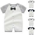 thumbnail image 4 of ZACPNCV Infant Newborn Baby Boys Gentleman Suit Bowtie Romper Color Block Short Sleeve Outfids Jumpsuit Clothes Baby Bodysuits Gray 9-12 Months, 4 of 4