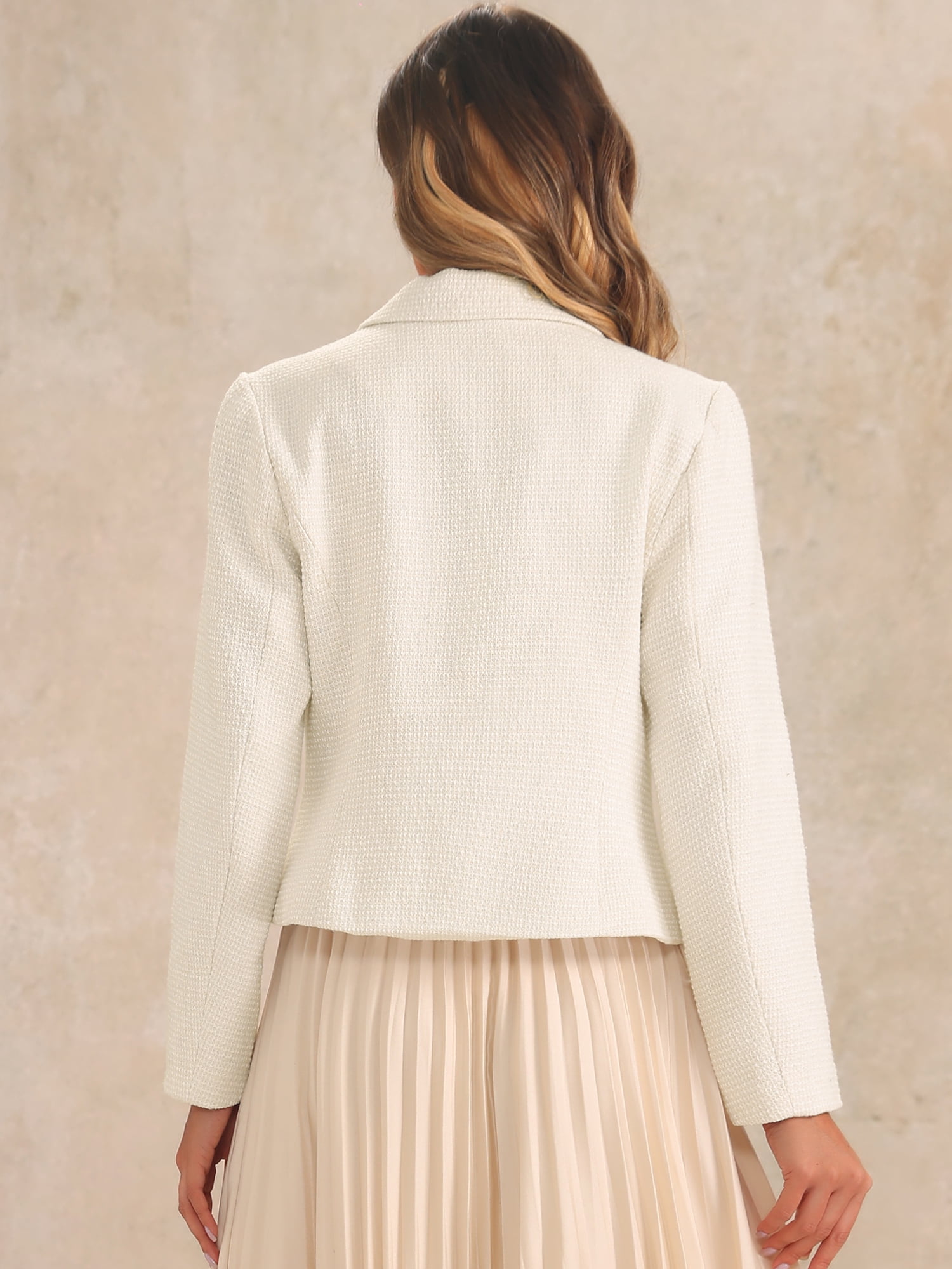 DARING DIVA Women's Lapel Collar Long Sleeves Blazer Jacket M White