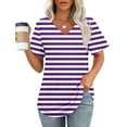 thumbnail image 2 of Summer Women Eyelet Tops Hollow Out Breathable T-Shirts Stripe Causal Blouses V Neck Lounge Tunic Tops Trends Lightweight Tee Shirts Going Out Outfits, 2 of 5