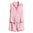 thumbnail image 7 of Mifsaly Summer Short Sets for Women Sleeveless Button Up Shirts and Loose Shorts with Pockets Lightweight Textured Casual Travel Vacation Matching Lounge Outfits Pink,XXXL, 7 of 7