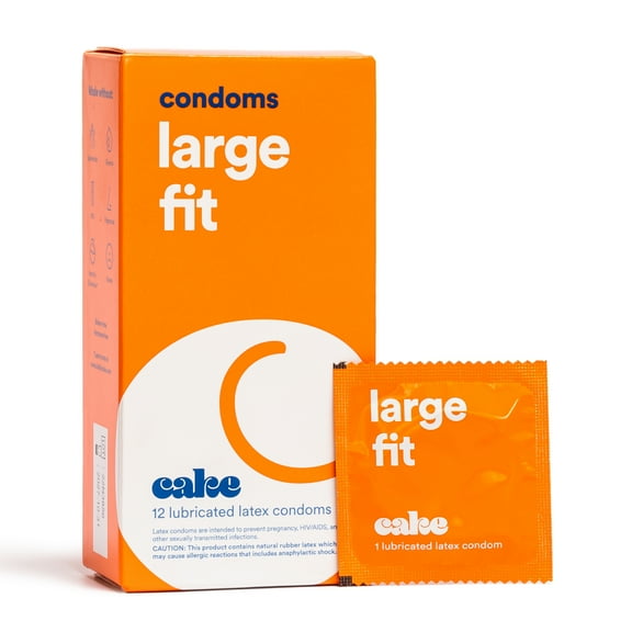Hello Cake Large Fit Condoms, Pure Silicone Lubricated Latex Condoms for Men, BPA-Free, Fragrance-Free, 12 Count