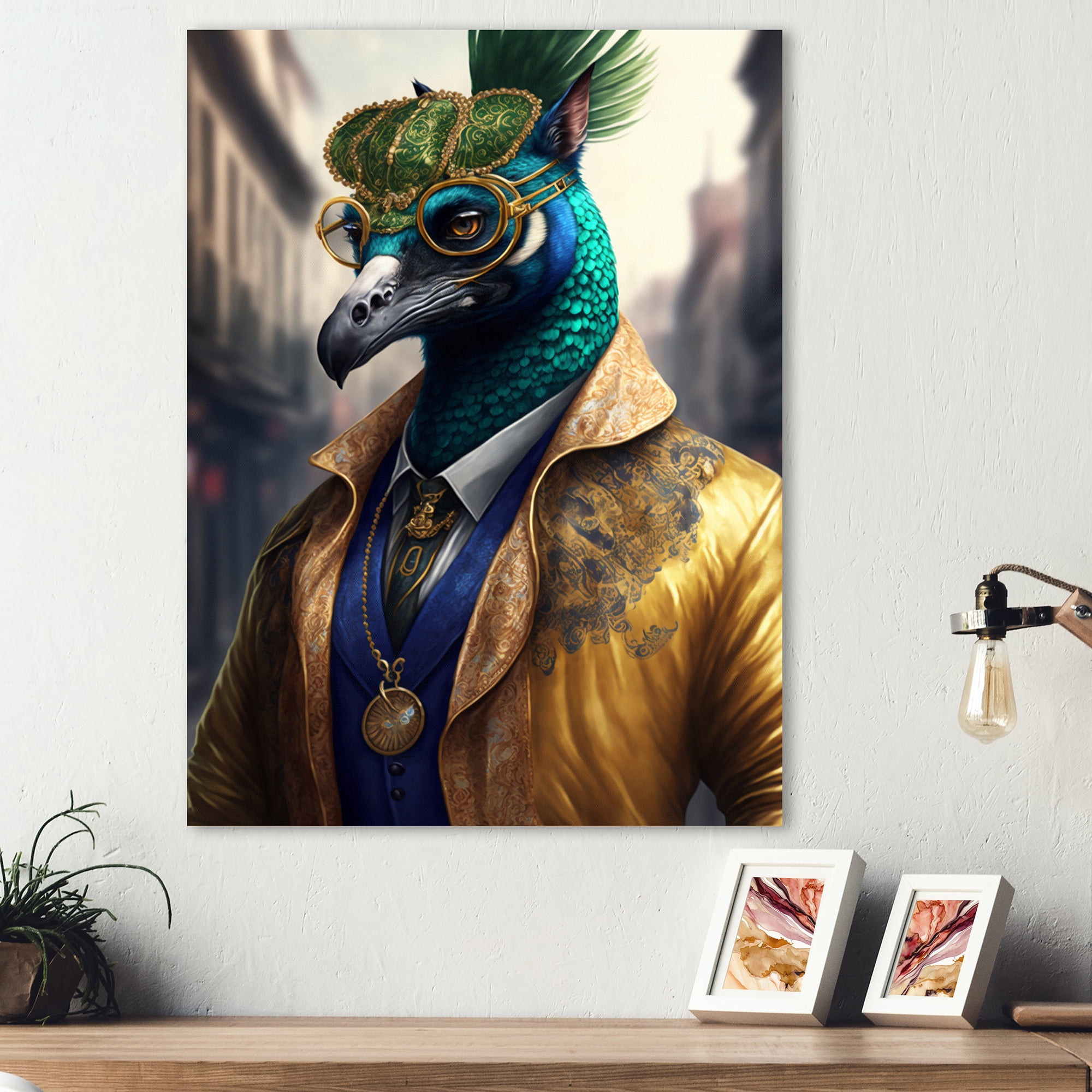 Designart Peacock Gangster In NYC III Canvas Wall Art