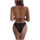 thumbnail image 5 of Traje de baño para mujer, bikini de color liso sin espalda con cordón y tirantes divididos, conjunto de tres piezas, trajes de baño para mujer, 5 of 5