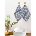 thumbnail image 4 of Blue Brown Boho Kitchen Dish Towels for Drying Dishes Set of 2, Classic Traditional Elegant Waffle Weave Microfiber Hand Tea Bathroom Towels Quick Dry & Absorbent Towel 12x12, 4 of 7