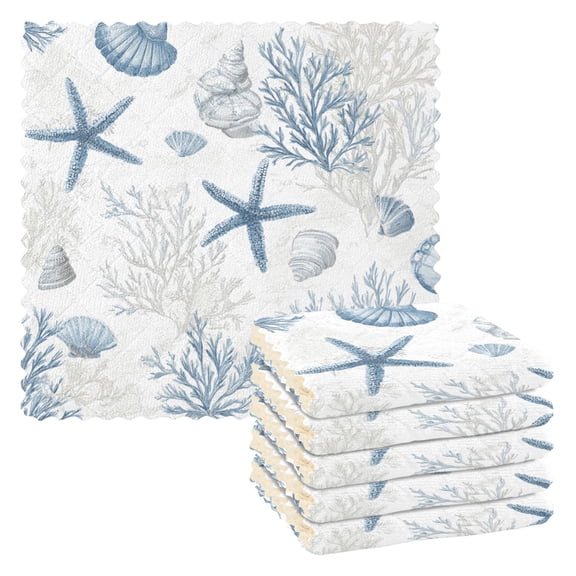 6 Pieces of Kitchen Towels 11x11Inch Kitchen Dish Cloths Kitchen Dish Towels Reuseable Cleaning Cloths Beautiful Blue Starfish