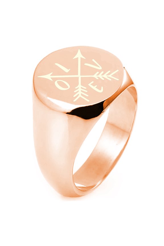 Sterling Silver Love Arrow Compass Engraved Round Flat Top Polished Ring