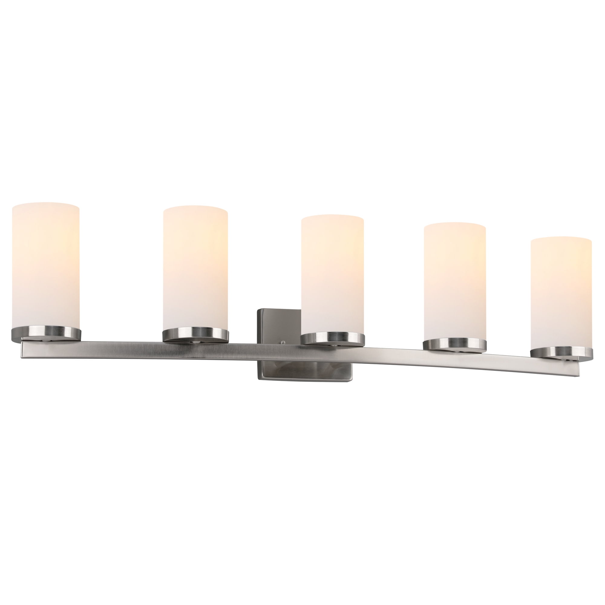 Breckham 5-Light Vanity Light in Satin Nickel, 38.0 in Curved Bar with Frosted Glass